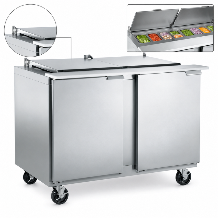 Product image #3 for Dealer's Choice UST4818-LR 48-Inch Two-Section Mega Top Prep Table Refrigerator with (18) 1/6 Pan Capacity