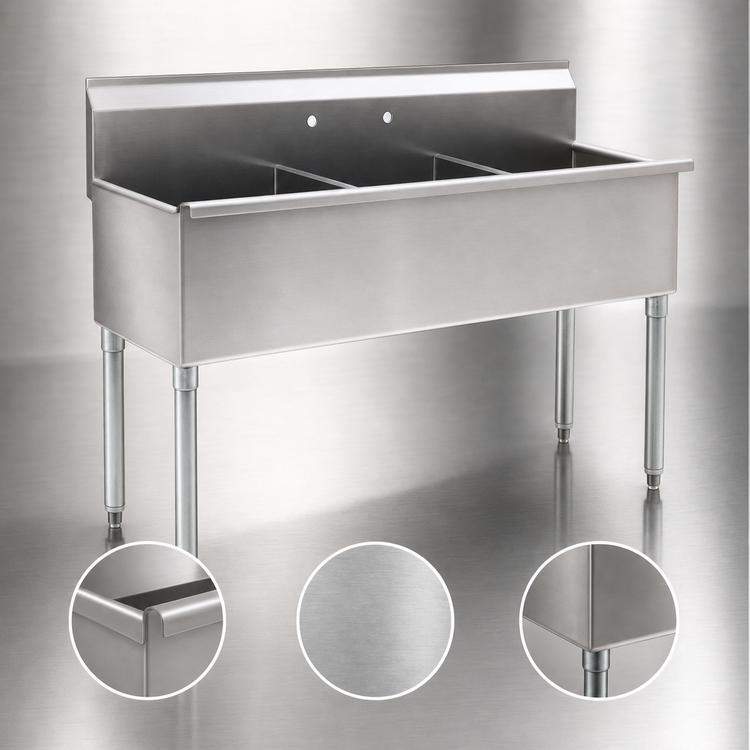 Product image #3 for Eagle Group Three-Compartment Utility Sink, 49-3/8 Inch W x 28 Inch D, 304 Stainless Steel, No Drainboards