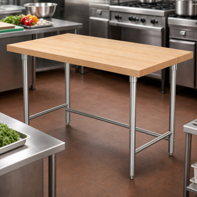 Product image #4 for Advance Tabco Maple Top Work Table with Stainless Steel Base, 84W x 24D x 35-1/2H
