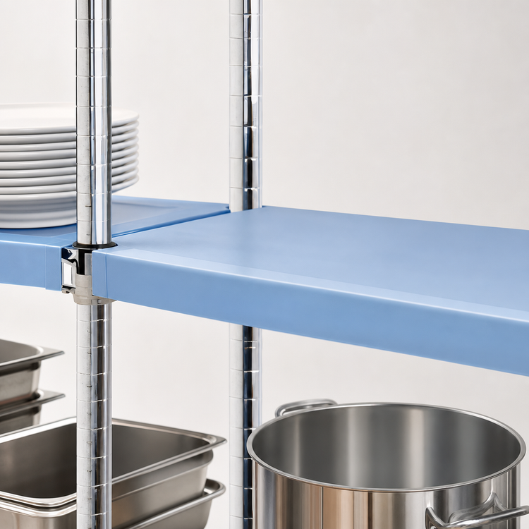 Product image #3 for QuadPLUS Solid Blue Polymer Shelf Mat with Chrome Wire Frame, 48 x 21 Inches