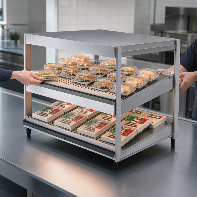 Product image #3 for Hatco Glo-Ray 41-Inch Countertop Pass-Thru Merchandising Warmer with 2 Slanted Shelves