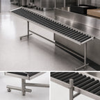 Thumbnail image #3 for Dinex DXIESRC4 Mobile 4-Foot Cantilever Tray Make-Up Conveyor with PVC Rollers and Stainless Steel Frame