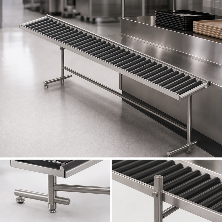 Product image #3 for Dinex DXIESRC4 4-Foot Cantilever Tray Make-Up Conveyor with PVC Rollers