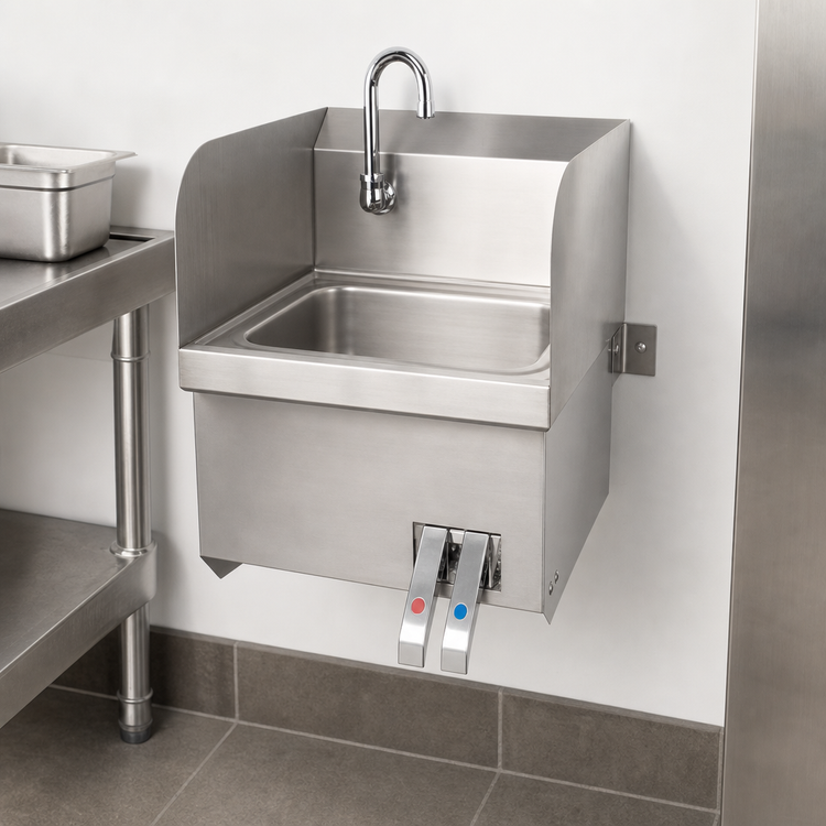 Product image #3 for John Boos Pro-Bowl Wall-Mounted Stainless Steel Hand Sink with Apron, 14 x 10 x 5 Bowl, Faucet Included