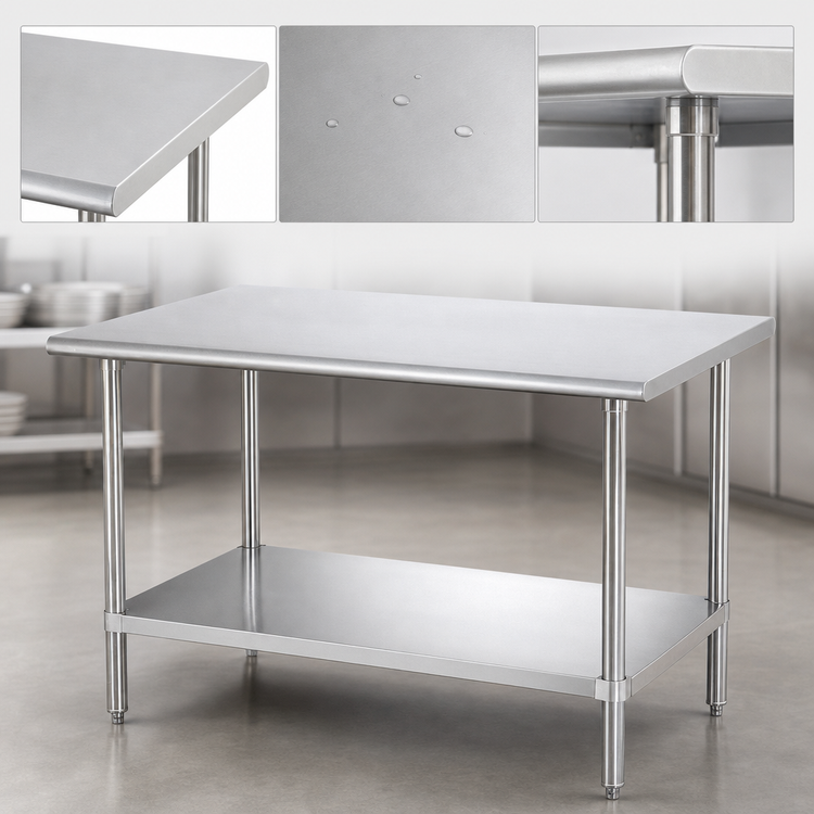 Product image #3 for Sapphire Manufacturing 48 Inch x 36 Inch 18 Gauge 400 Series Stainless Steel Work Table with Adjustable Undershelf