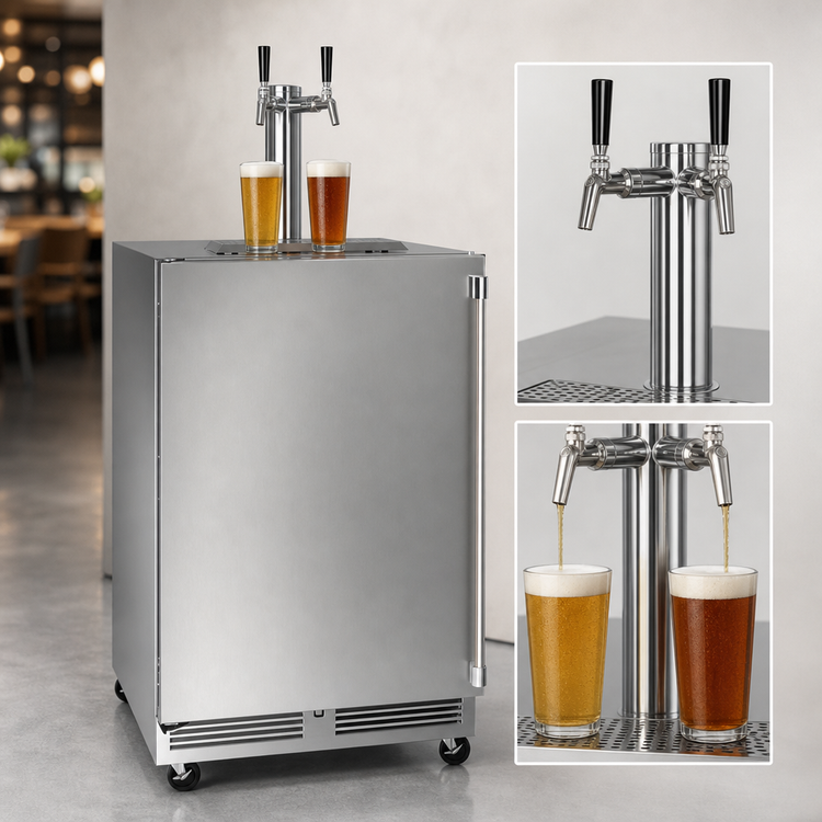 Product image #3 for Perlick 24-Inch Flat Top Mobile Tap Refrigerated Beer Dispenser with 2 Faucets, Stainless Steel