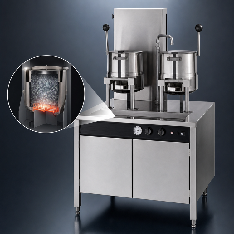 Product image #3 for Groen Electric Kettle Cabinet Assembly with 3 Hand-Tilt 20-Quart Kettles