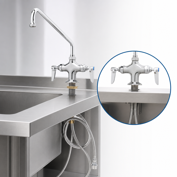 Product image #3 for T&S Brass Double Pantry Faucet, Single-Hole Deck-Mount, 6-Inch Swing Nozzle