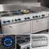 Thumbnail image #3 for Comstock-Castle 72-Inch Commercial Gas Range with 8 Open Burners, 24-Inch Char-Broiler, and 2 Extra-Wide Ovens