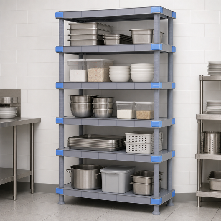 Product image #3 for Millenia Gray Polymer Stationary Starter Shelving Unit, 42"W x 18"D x 74"H, 5 Solid Shelves