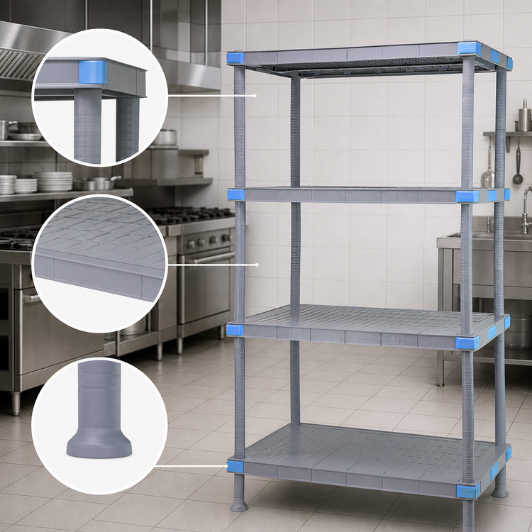 Product image #3 for Millenia 72"W x 24"D x 86"H Gray Polymer Stationary Starter Shelving Unit with 4 Solid Shelves
