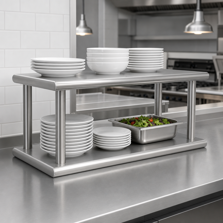 Product image #3 for Advance Tabco Double-Tier Pass-Thru Shelf, 96 x 24 Inches, 18/430 Stainless Steel