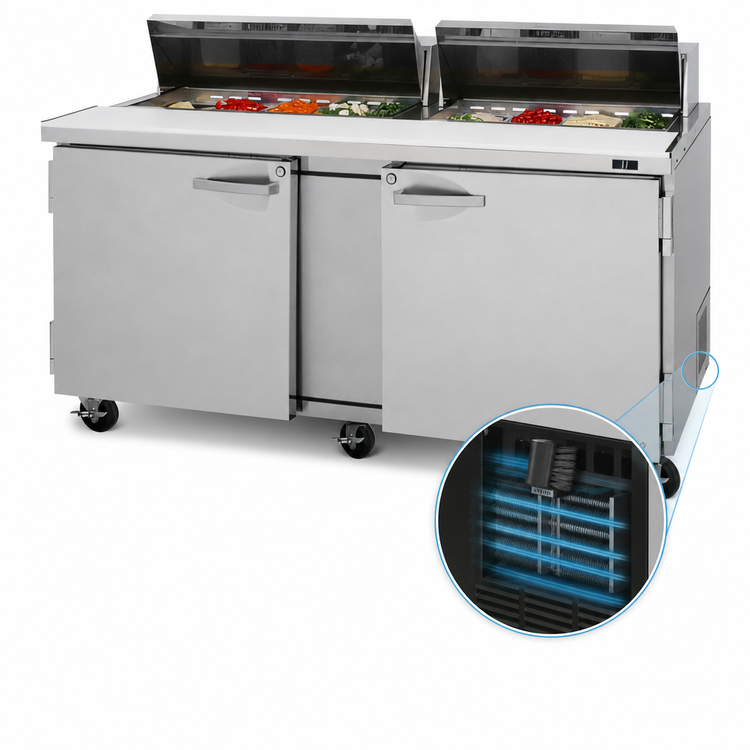 Product image #4 for Turbo Air PRO Series PST-72-N Two-Section Sandwich/Salad Prep Table, 72 5/8-Inch, 19 Cu. Ft., 18-Pan, Rear-Mounted Self-Contained