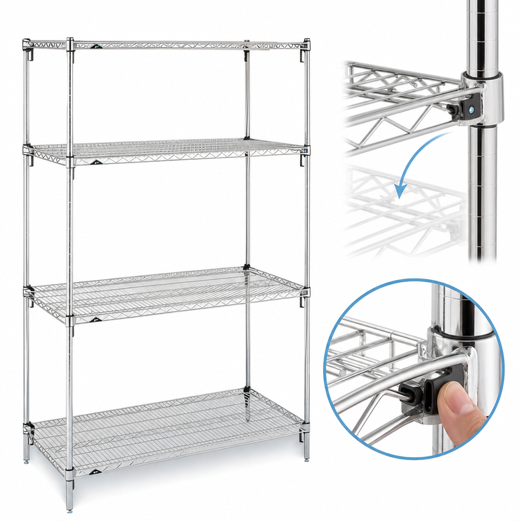 Product image #3 for Metro Super Adjustable Super Erecta Stationary 4-Shelf Wire Shelving Starter Unit, 36 x 18 x 63 Inches, Chrome Plated