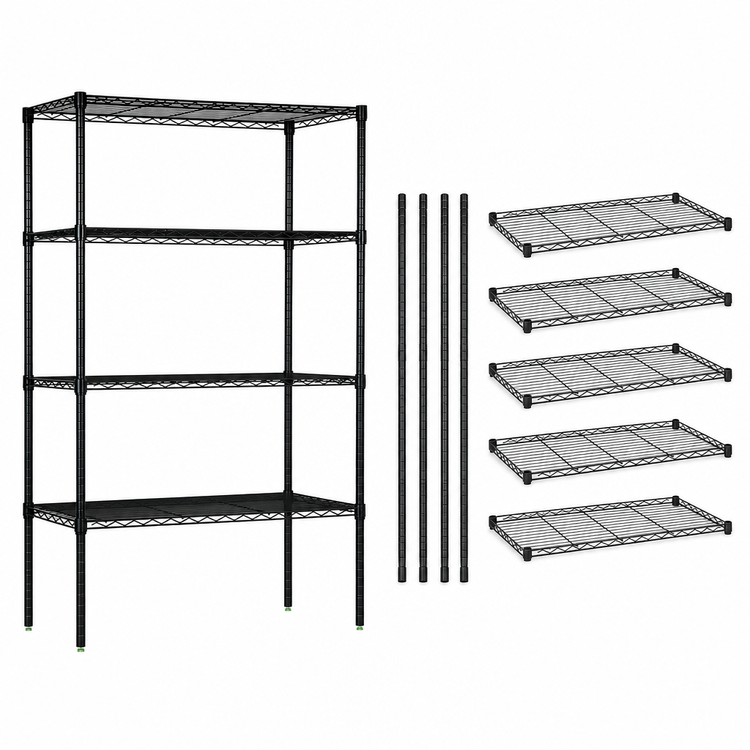 Product image #3 for Quantum 72"W x 36"D x 54"H Stationary Wire Shelving Starter Kit, 5 Shelves, Black Epoxy Antimicrobial Finish