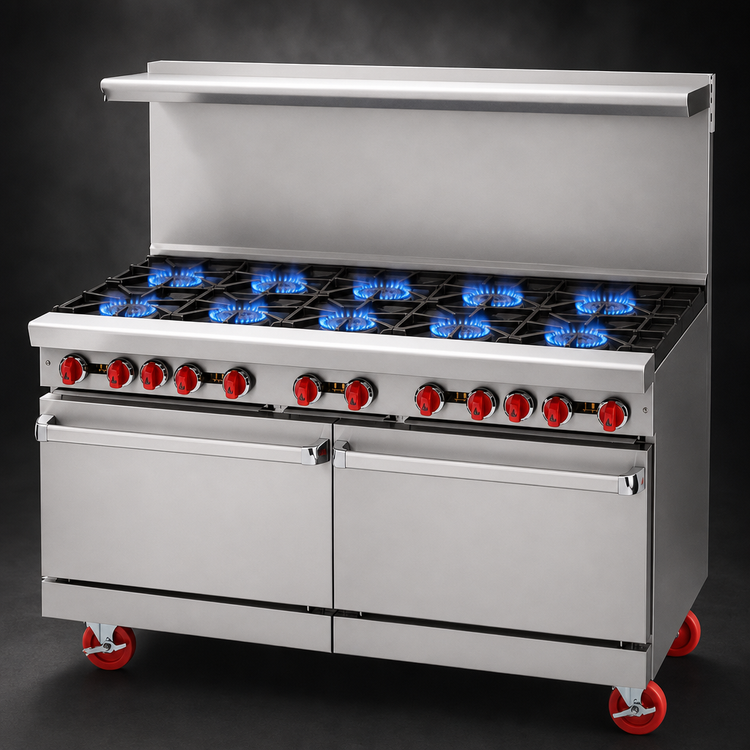 Product image #3 for American Range 60-Inch Gas Restaurant Range with 10 Open Burners, Left Convection Oven, and Right Storage Base