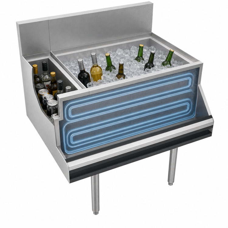 Product image #3 for Krowne Royal Series 30-Inch Underbar Combination Ice Bin with Bottle Well and 10-Circuit Cold Plate