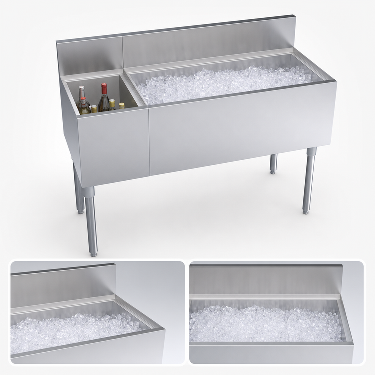 Product image #3 for Krowne Royal Series 48" Underbar Combination Ice Bin with 36" Right-Side Ice Bin, 12" Insulated Bottle Storage, and 10-Circuit Cold Plate