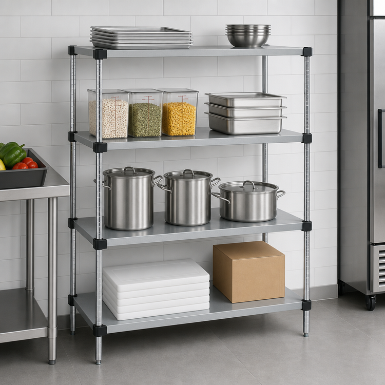 Product image #3 for Quantum Solid Stainless Steel Shelving Starter Kit, 54-Inch W x 24-Inch D x 63-Inch H, 4 Shelves