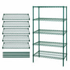 Thumbnail image #3 for Quantum WR54-3648P-5 48"W x 36"D x 54"H Stationary Wire Shelving Starter Kit, 5 Shelves, Green Epoxy Antimicrobial Finish