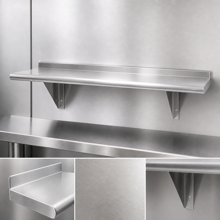 Product image #3 for Advance Tabco 36 Inch x 15 Inch Wall-Mounted Stainless Steel Shelf, 18 Gauge 430 Stainless Steel, Satin Finish