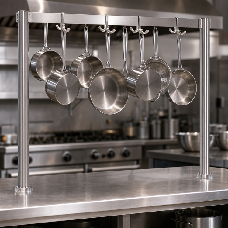 Product image #3 for John Boos 91-1/4-Inch Table-Mounted Single-Bar Stainless Steel Pot Rack with 8 Double Hooks