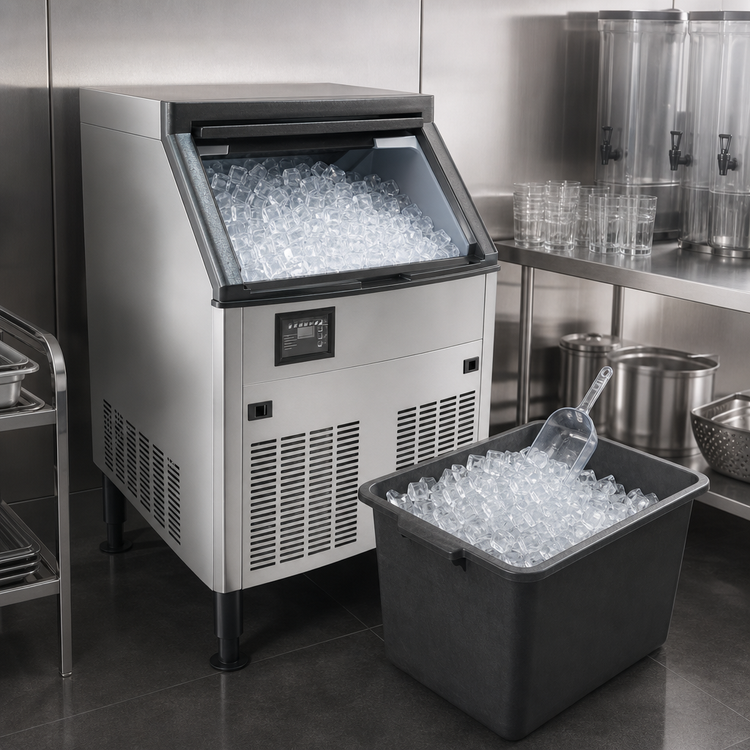 Product image #3 for Omcan Self-Contained Air-Cooled Cube-Style Ice Maker with Bin, 210 lb/Day Production, 80 lb Storage