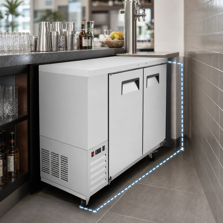 Product image #3 for Atosa Shallow Depth Two-Section Back Bar Cooler with Locking Solid Doors, 48 Inch, 11.5 Cu. Ft.