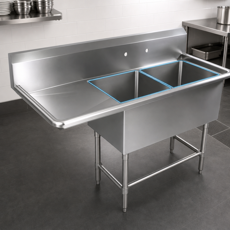 Product image #3 for John Boos Pro-Bowl Freestanding 2-Compartment Stainless Steel Sink with Left Drainboard, 62-3/16 Inch