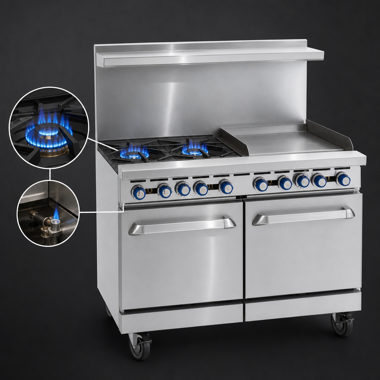 Product image #3 for Imperial Pro Series 48-Inch Commercial Gas Restaurant Range with 2 Open Burners, 36-Inch Griddle, and 2 Space-Saver Ovens