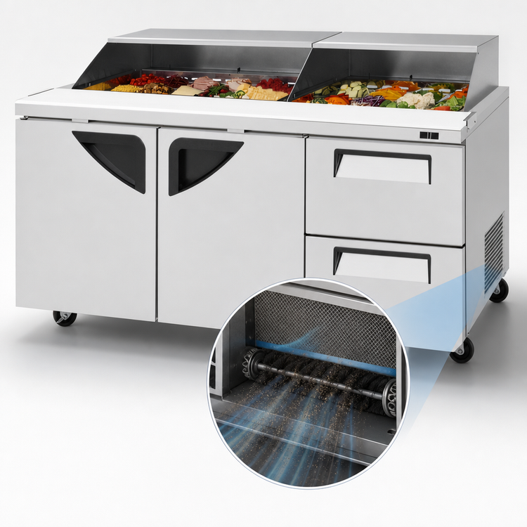 Product image #3 for Turbo Air Super Deluxe Three-Section Sandwich/Salad Prep Table with Slide-Back Lid, 72-5/8-Inch, 2 Doors and 2 Drawers, 23 Cu. Ft.