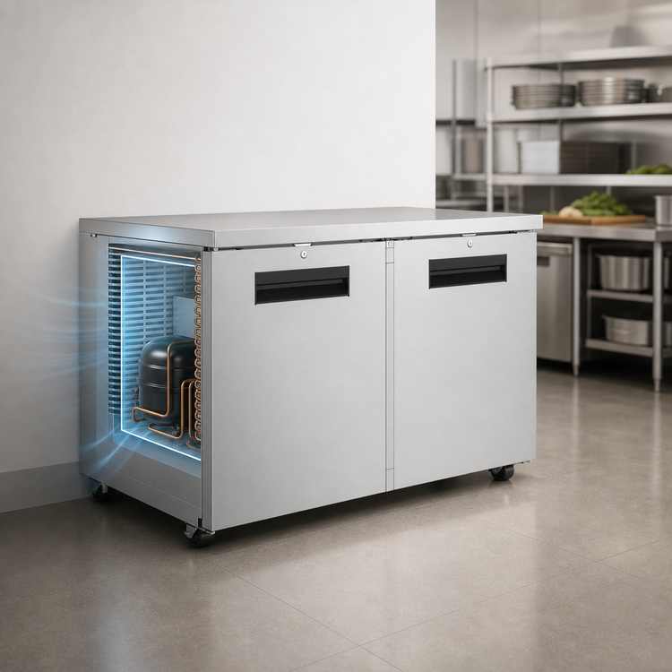 Product image #3 for Hoshizaki Steelheart 48-Inch Two-Section Undercounter Reach-In Freezer with Solid Doors, 12 Cu. Ft.