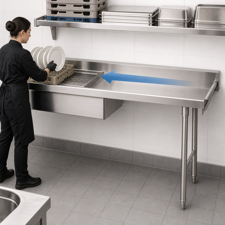 Product image #3 for Eagle Group Straight Soiled Dishtable, 60 x 30 Inches, Right-to-Left, with 20 x 20 x 5-Inch Pre-Rinse Sink