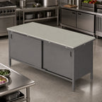 Thumbnail image #3 for John Boos EBSP3-3096 96 x 30-Inch 3/4-Inch Poly Top Work Table with Stainless Steel Cabinet Base and Sliding Doors