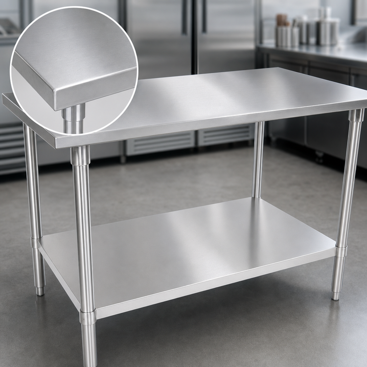 Product image #3 for John Boos Stallion 120-Inch x 30-Inch 16-Gauge Stainless Steel Work Table with Safety Edge and Adjustable Undershelf