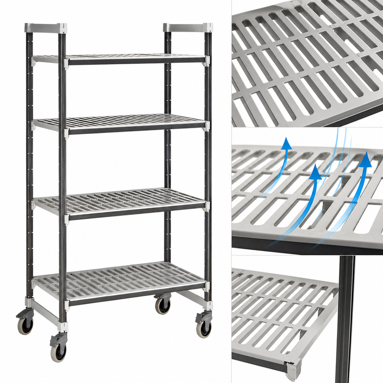 Product image #3 for Cambro Camshelving Elements XTRA 4-Shelf Vented Mobile Starter Unit, 18" x 42" x 70-1/4" H, Speckled Gray