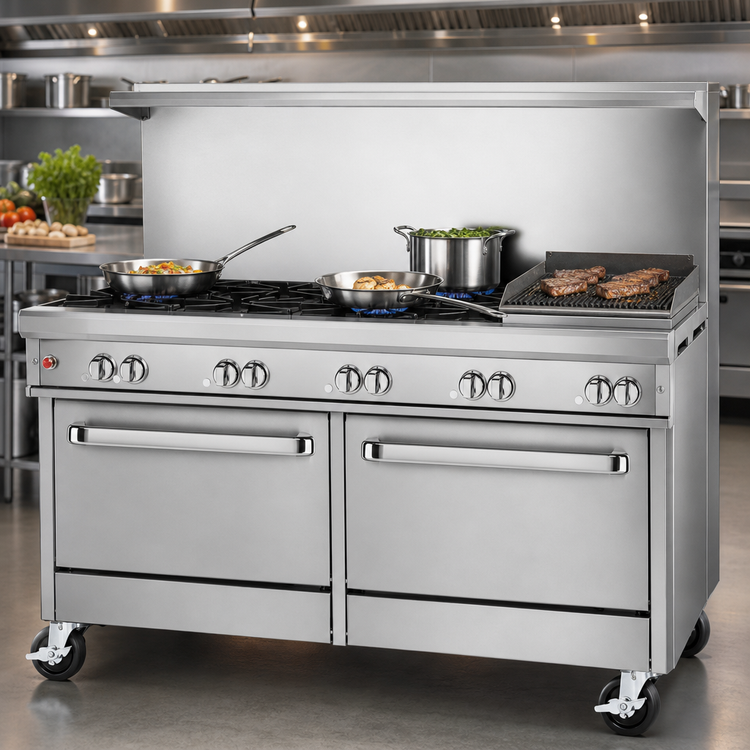 Product image #3 for Southbend Ultimate 60-Inch Gas Restaurant Range with 5 Open Burners, 24-Inch Charbroiler, Standard Oven, and Convection Oven