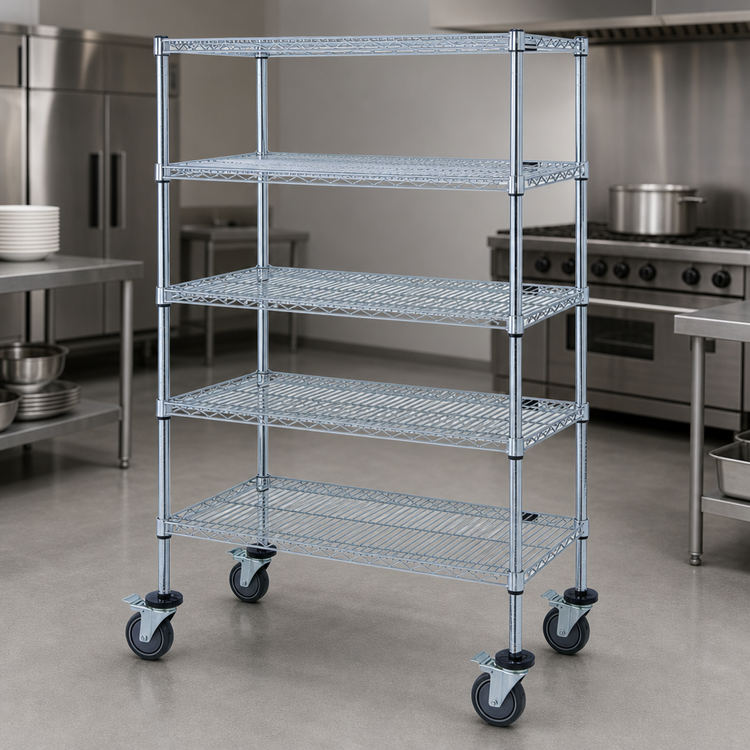 Product image #3 for Quantum Mobile Wire Shelving Cart, 48 x 24 x 69 Inches, 5 Shelves, Chrome Plated