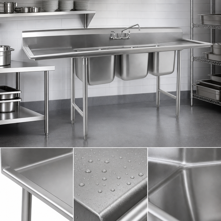 Product image #3 for Eagle Group 314 Series Three-Compartment Sink with Left Drainboard, 304 Stainless Steel