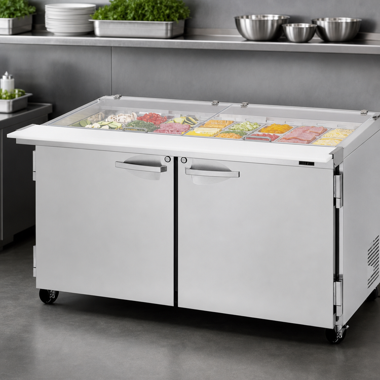 Product image #3 for Turbo Air PRO Series 60-Inch Two-Section Mega-Top Sandwich/Salad Prep Table Work Station with Flat Clear Lid