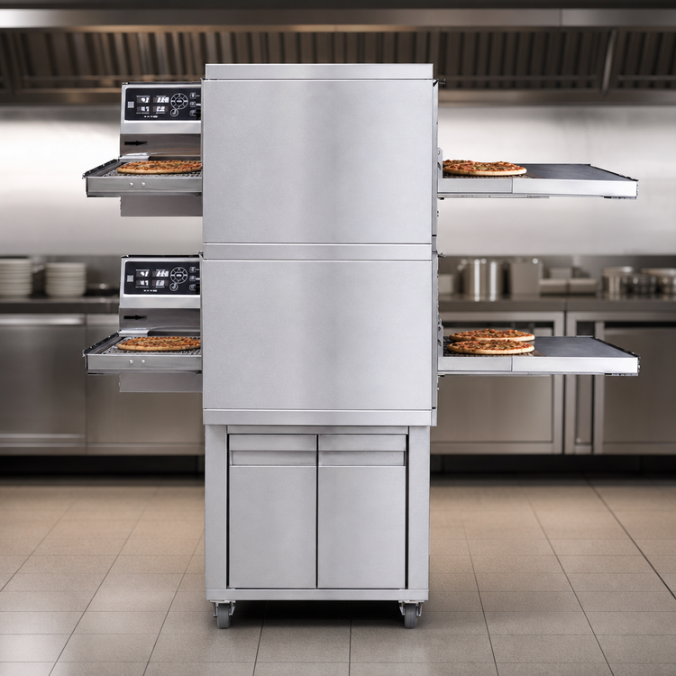 Product image #3 for Moretti Forni T64E 2-Deck Ventless Electric Conveyor Pizza Oven with Closed Stand