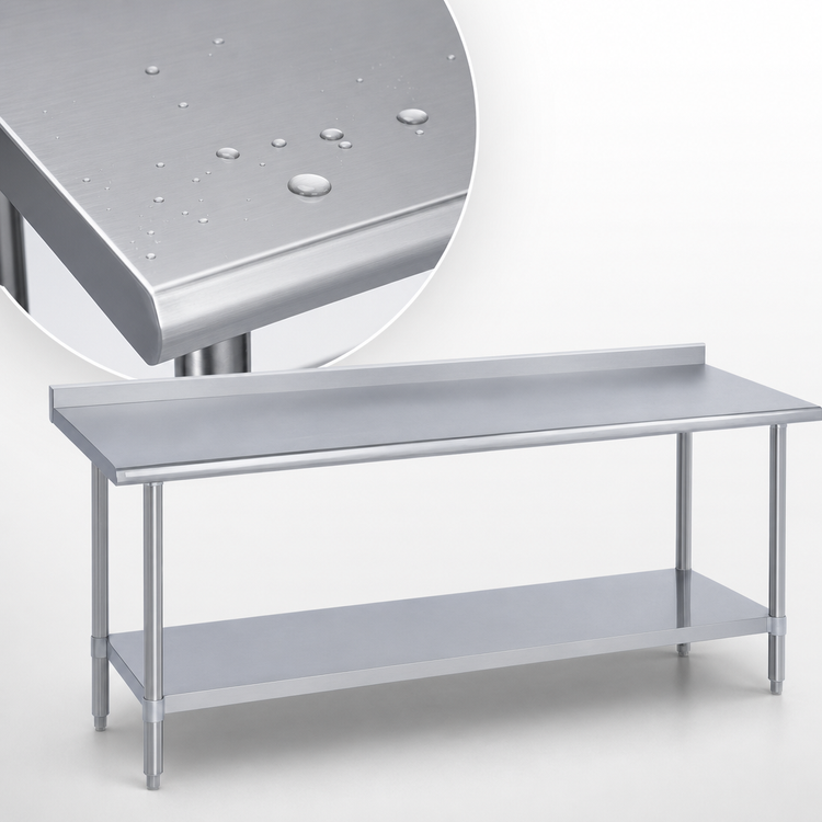 Product image #3 for Duke 120 Inch x 30 Inch Stainless Steel Work Table with 1-1/8 Inch Straight Riser and Undershelf