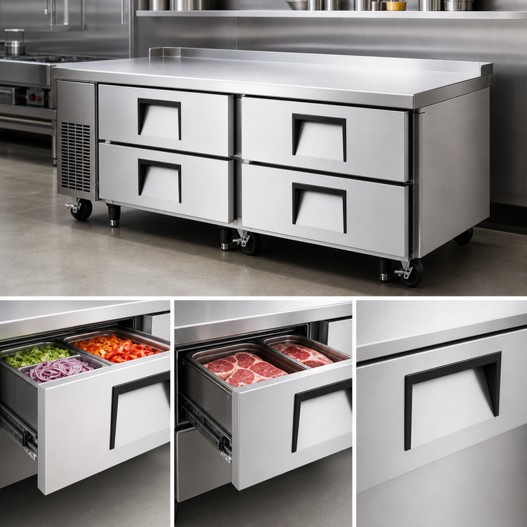Product image #3 for Everest Refrigeration Two-Section Chef Base Refrigerator with 4 Drawers, 72-3/8 Inch Wide, Self-Contained Side-Mounted Refrigeration