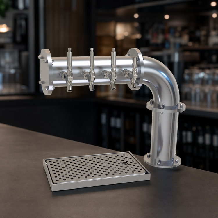 Product image #3 for Glastender Countertop Pipe Cantilever Draft Dispensing Tower, 4 Faucets, Glycol-Cooled, Stainless Steel Finish