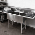 Thumbnail image #3 for BK Resources BKS-2-20-12-18TS 2-Compartment Stainless Steel Sink, 20 x 20 x 12 Inch Compartments, Left & Right Drainboards, 76 Inch