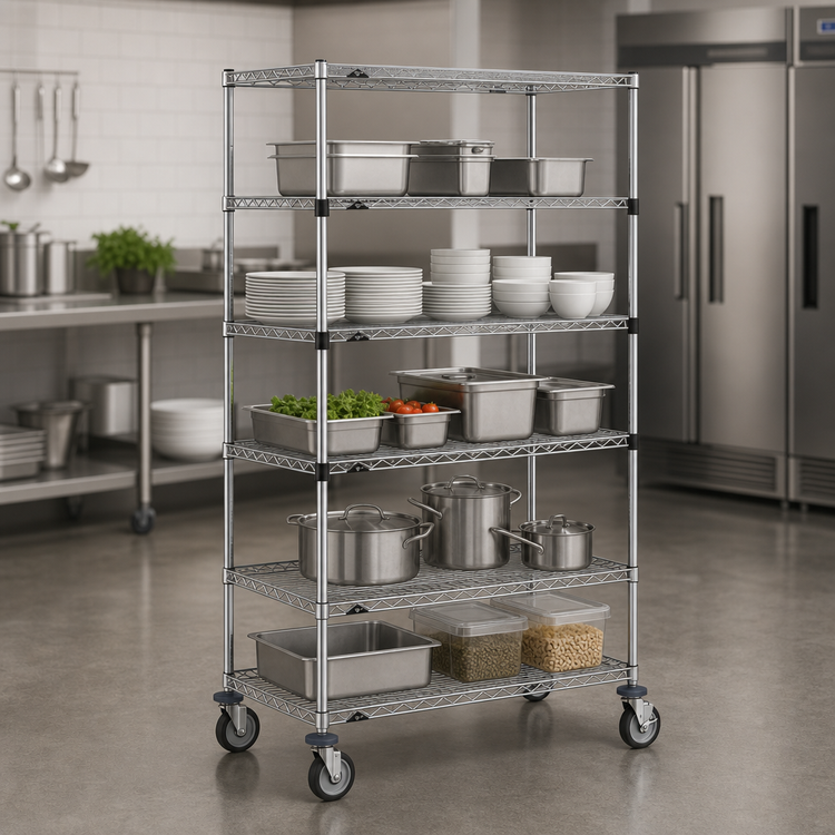 Product image #3 for Super Erecta 36 x 24 x 68-Inch 5-Tier Chrome Plated Wire Stem Caster Cart
