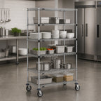 Thumbnail image #3 for Metro Super Erecta SEZ-243668C-MU-41 5-Tier Chrome Wire Shelf Cart, 36 x 24 x 68 Inches, Mixed Swivel/Brake Casters