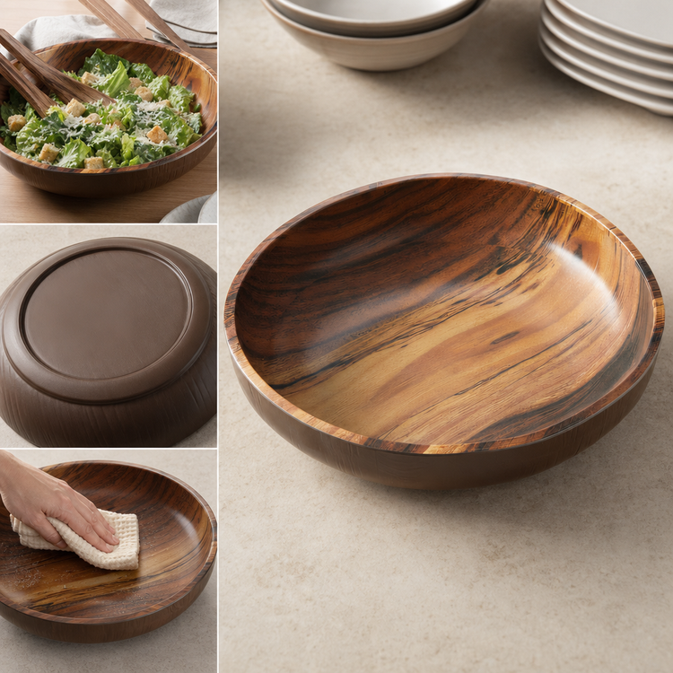 Product image #4 for American Metalcraft 235 oz Round Melamine Bowl with Acacia Wood Finish