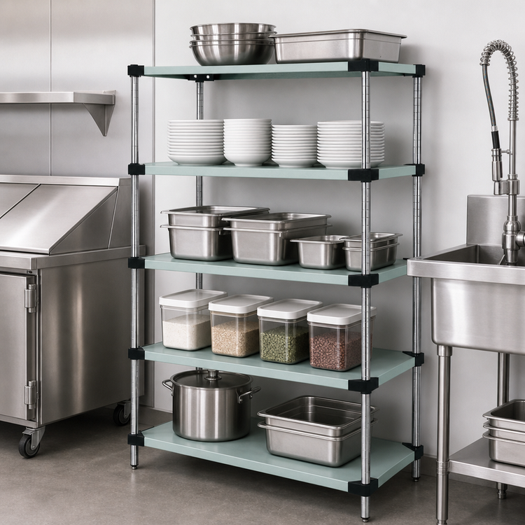 Product image #3 for Quantum Solid 304 Stainless Steel Shelving Starter Kit, 36"W x 21"D x 54"H