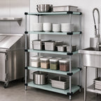 Thumbnail image #3 for Quantum WRS5-54-2136SS Solid 304 Stainless Steel Shelving Starter Kit, 36"W x 21"D x 54"H, 5 Shelves, 4 Posts